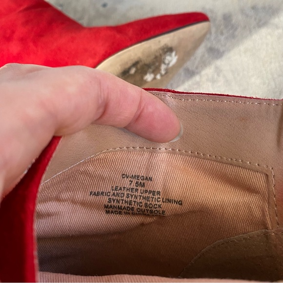 Red Suede Leather Block Heel Pointed Toe Boots Chelsea & Violet 7-7.5 - Picture 9 of 10